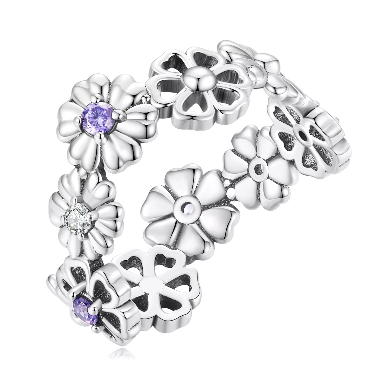 anillo estilo pandora con cadena de margaritas scr873