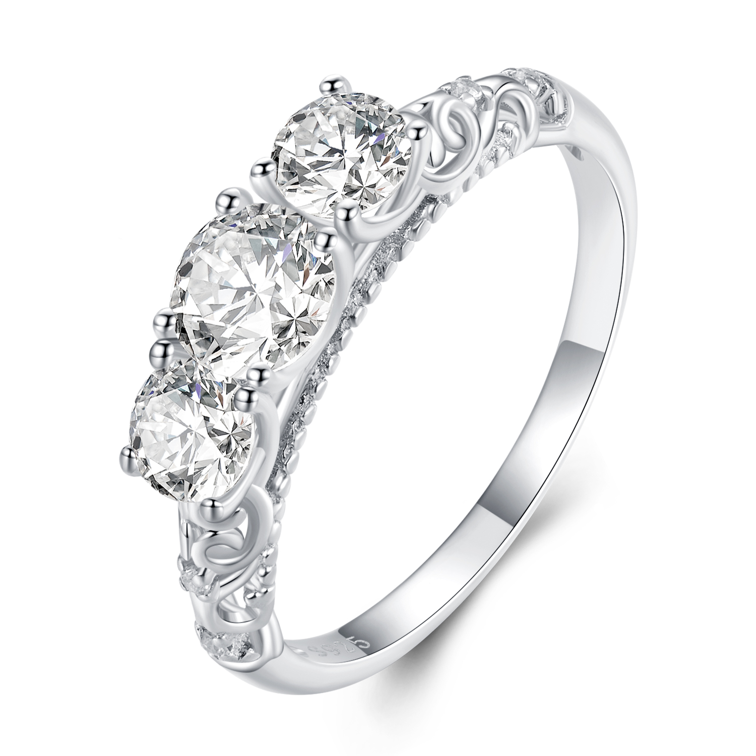 anillo estilo pandora de tres piedras bsr318