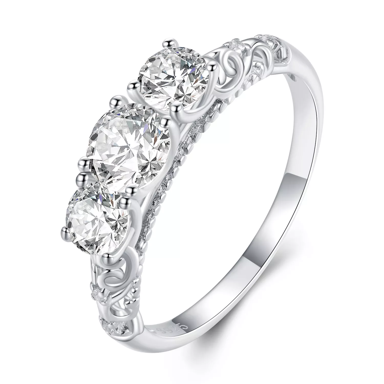 anillo estilo pandora de tres piedras bsr318