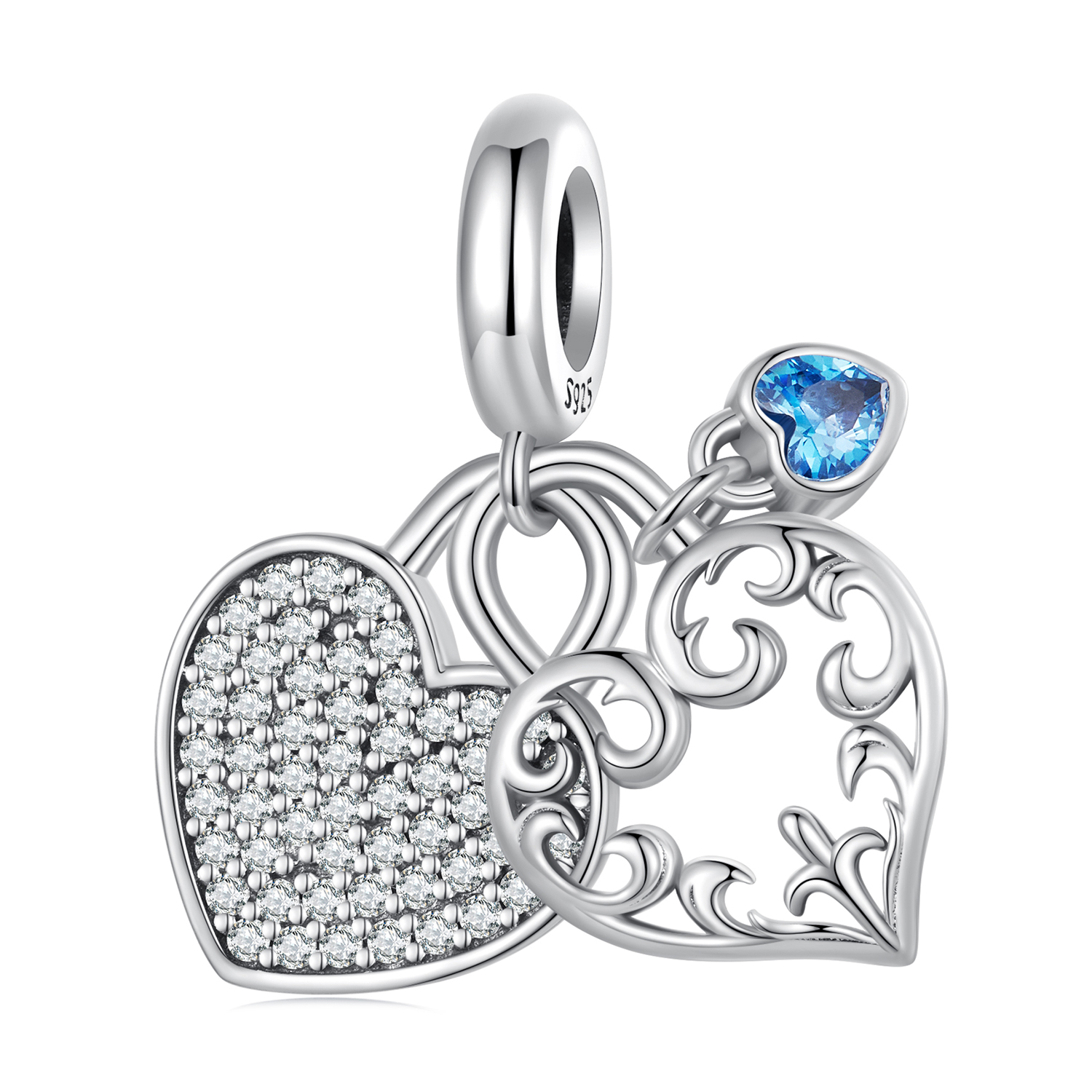 charm tipo pandora con corazón entrelazado scc2502
