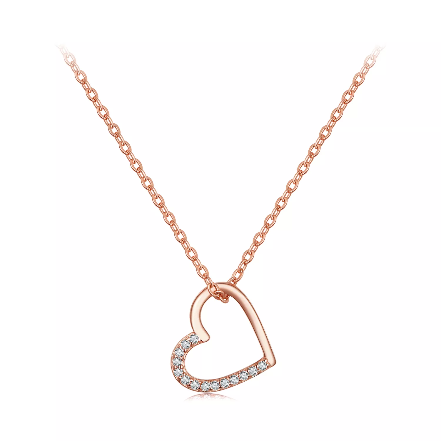 collar estilo pandora con corazón de oro rosa scn347 c