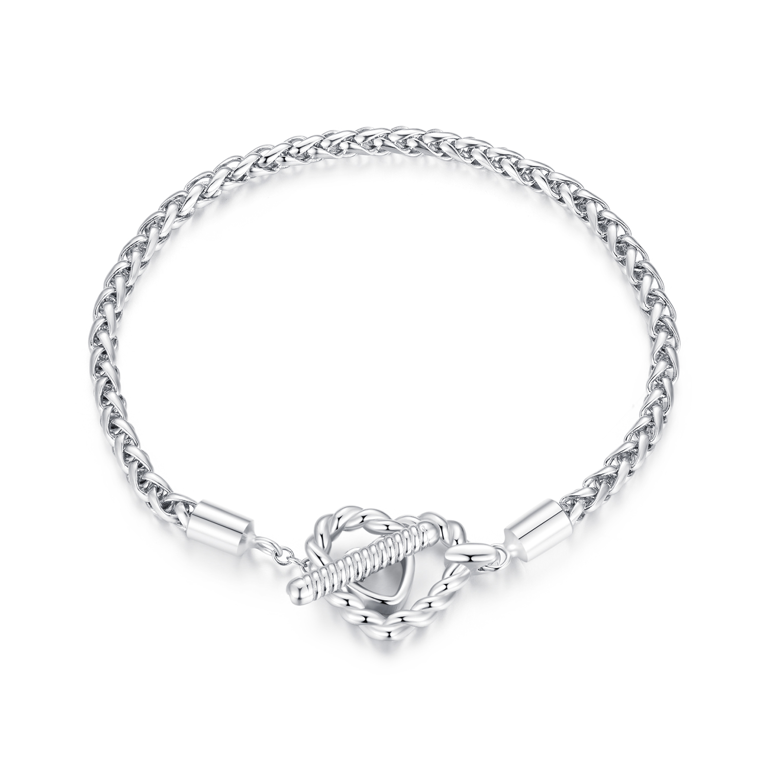 pulsera de estilo pandora con corazón y cierre en forma de t bsb132