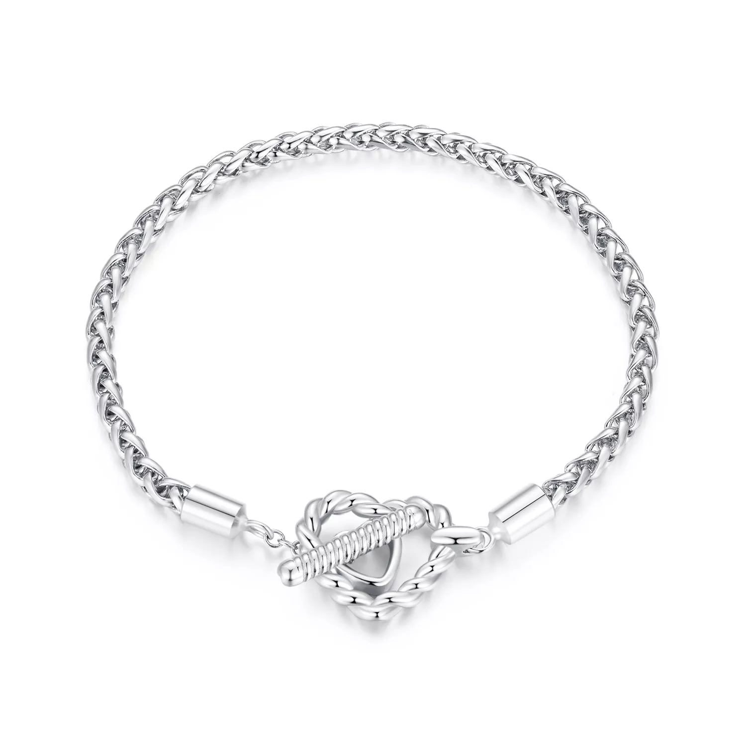 pulsera de estilo pandora con corazón y cierre en forma de t bsb132