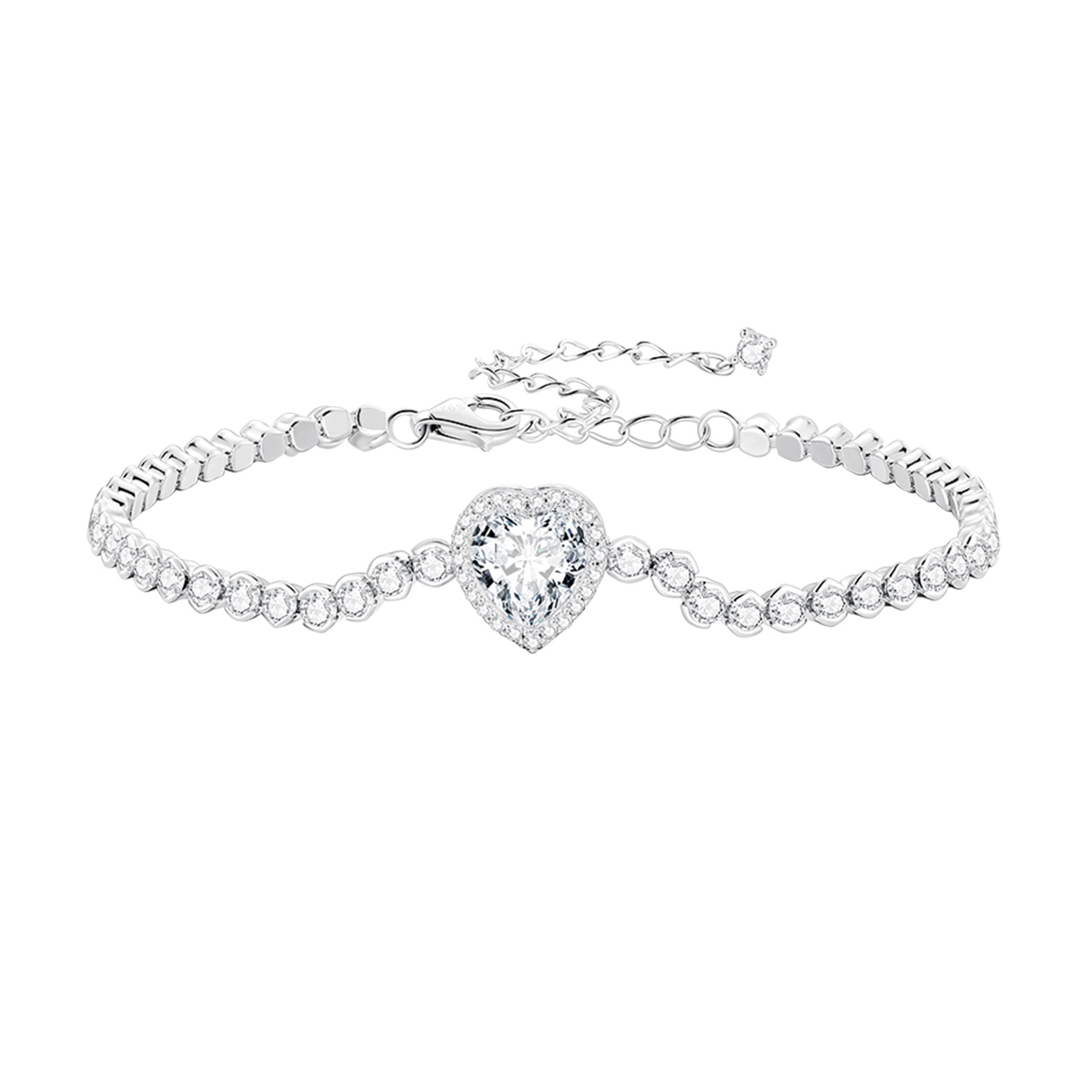 pulsera de tenis con estilo pandora en forma de corazón bsb098