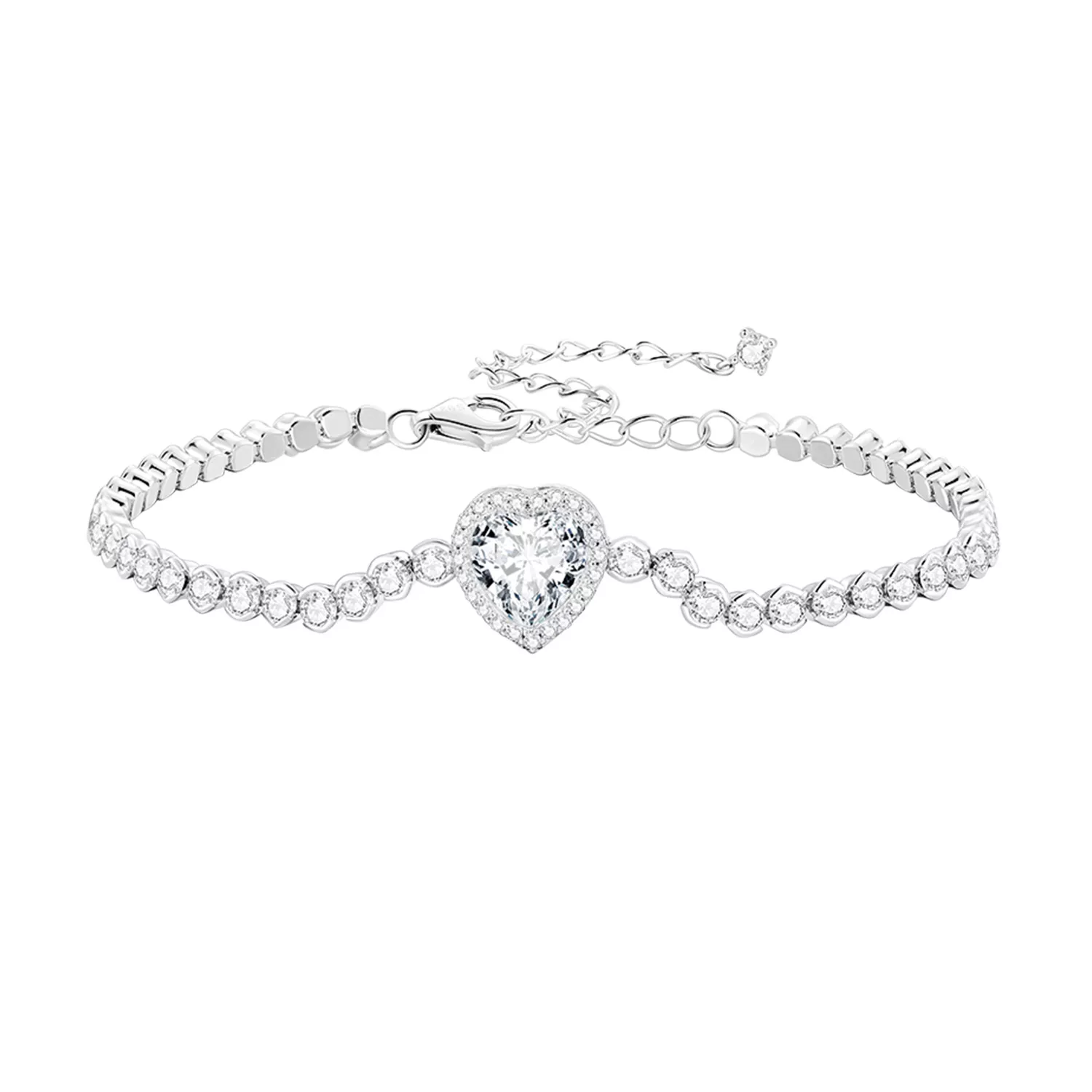 pulsera de tenis con estilo pandora en forma de corazón bsb098