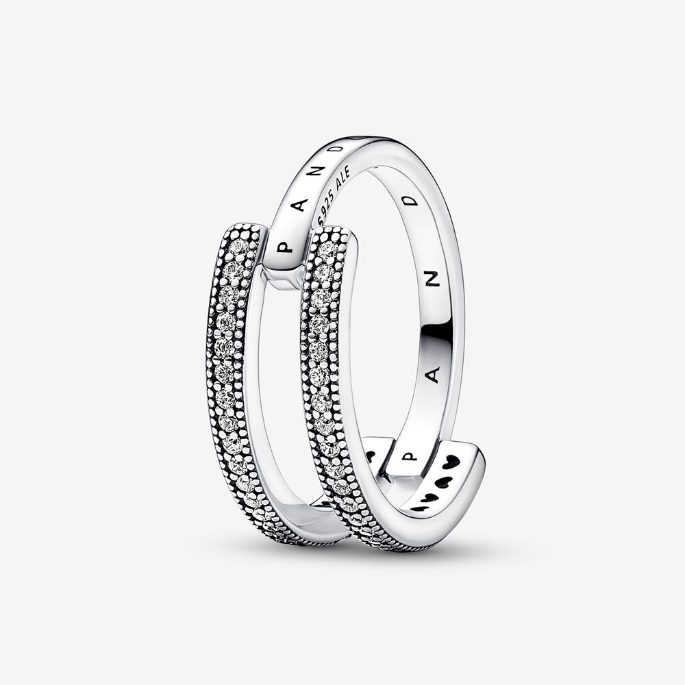 anillo de doble banda pandora signature logo pavé 192779c01