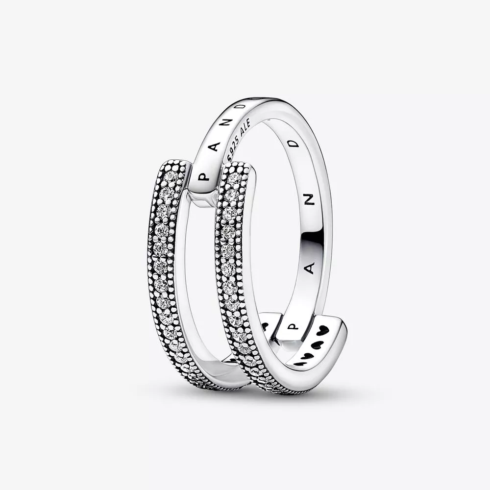 anillo de doble banda pandora signature logo pavé 192779c01