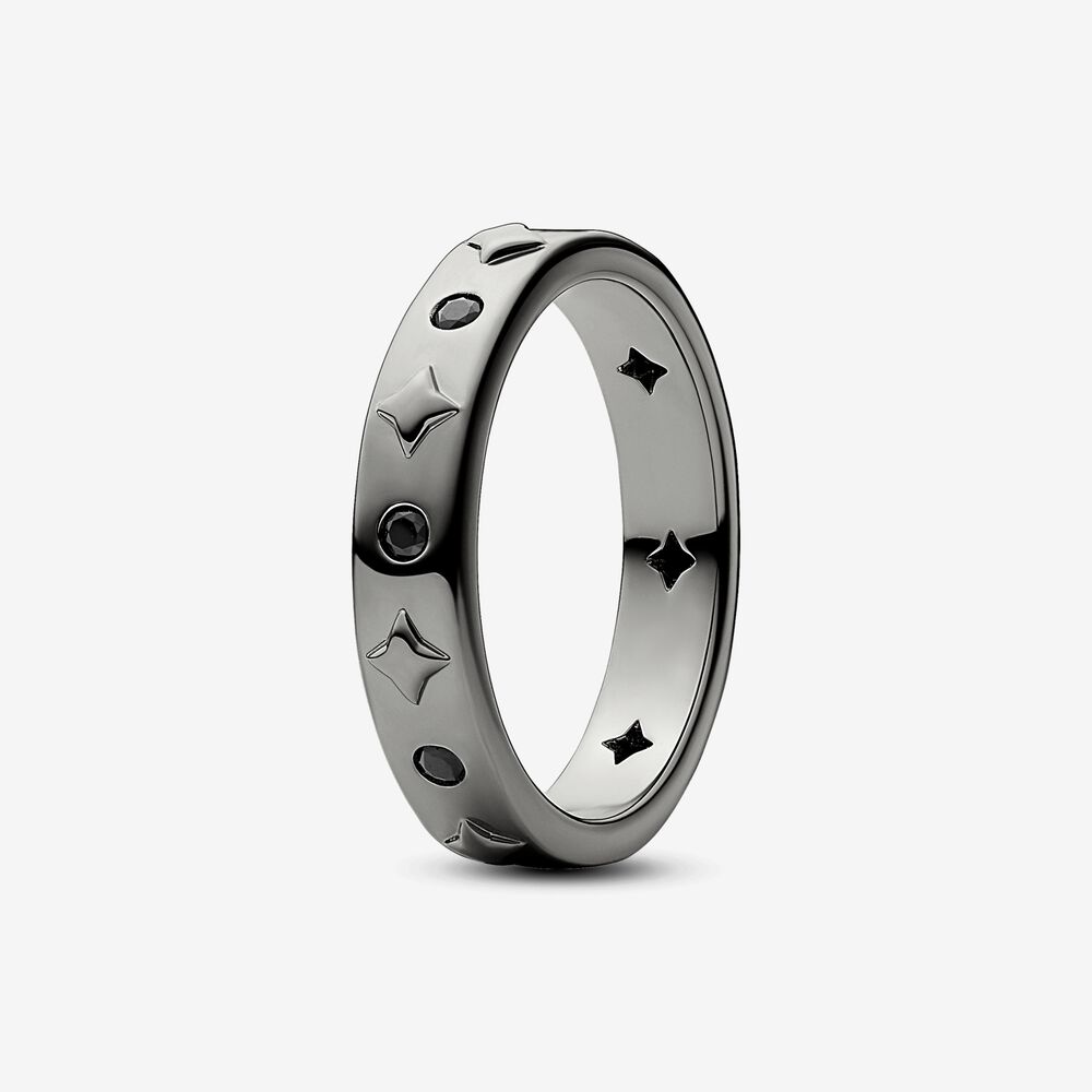 anillo pandora star bañado en rutenio con cristal negro 142784c01