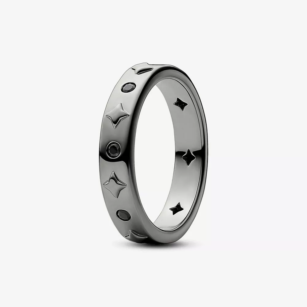 anillo pandora star bañado en rutenio con cristal negro 142784c01