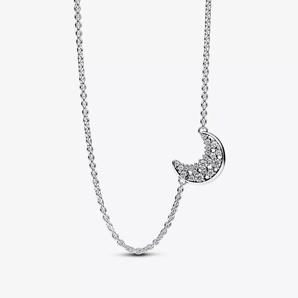 collar de plata esterlina pandora moon con circonia cúbica transparente 392785c01