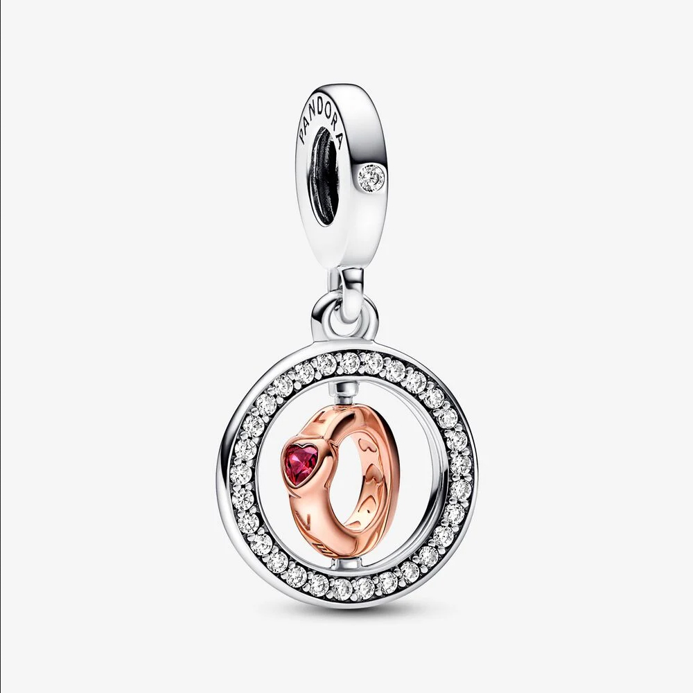 pandora love giratorio en plata de ley y con baño de oro rosa de 14 quilates 782600c01