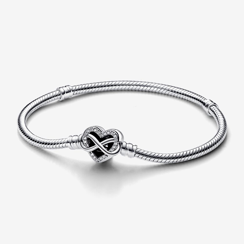 pandora moments pulsera de cadena de serpiente con cierre de corazón infinito brillante 592645c01
