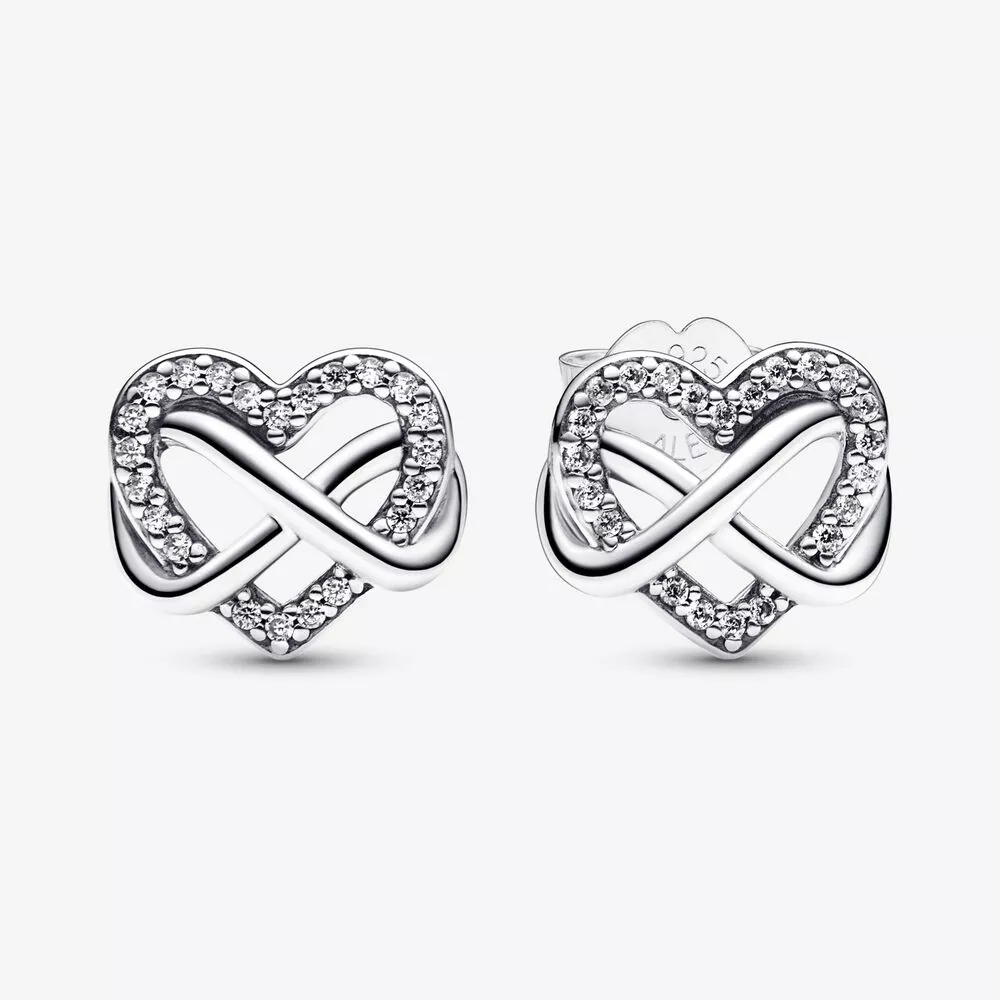 pendientes de botón con corazón infinito brillante de pandora 292667c01