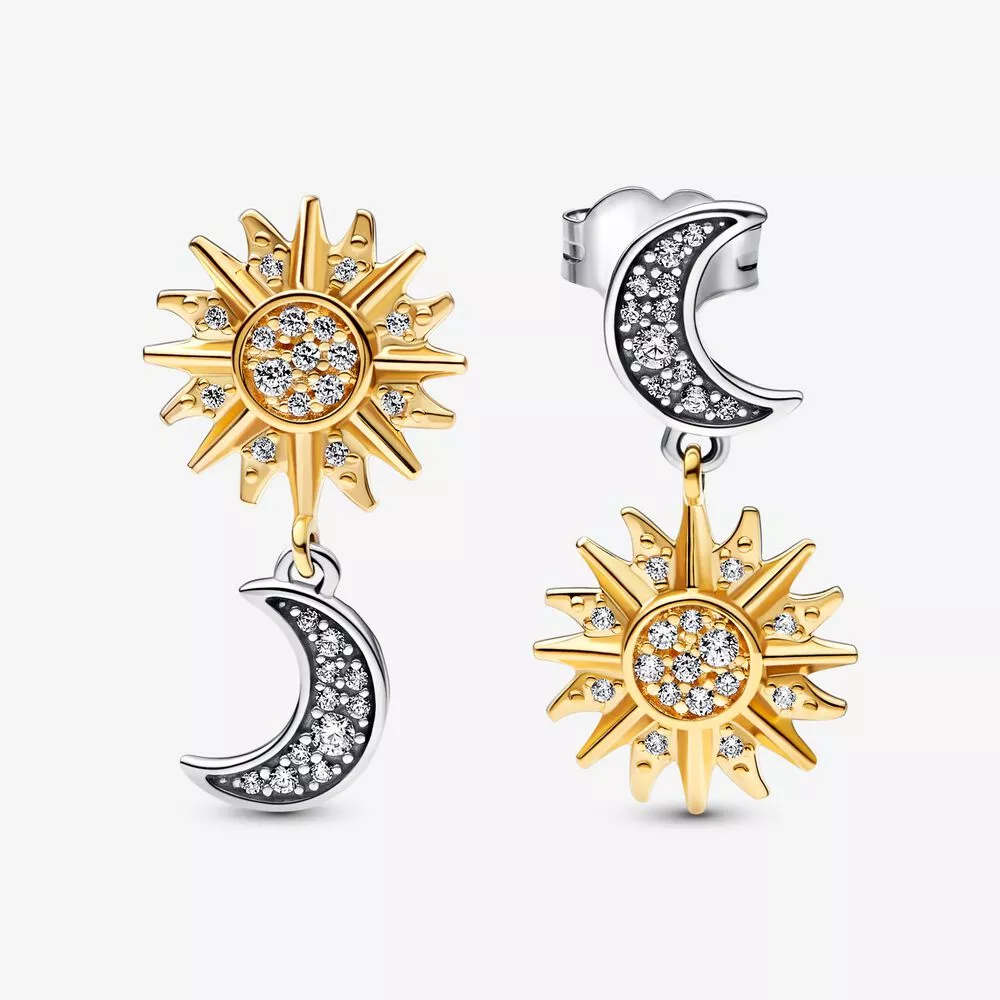 pendientes de botón pandora de dos tonos con reverso sol y luna 262442c01