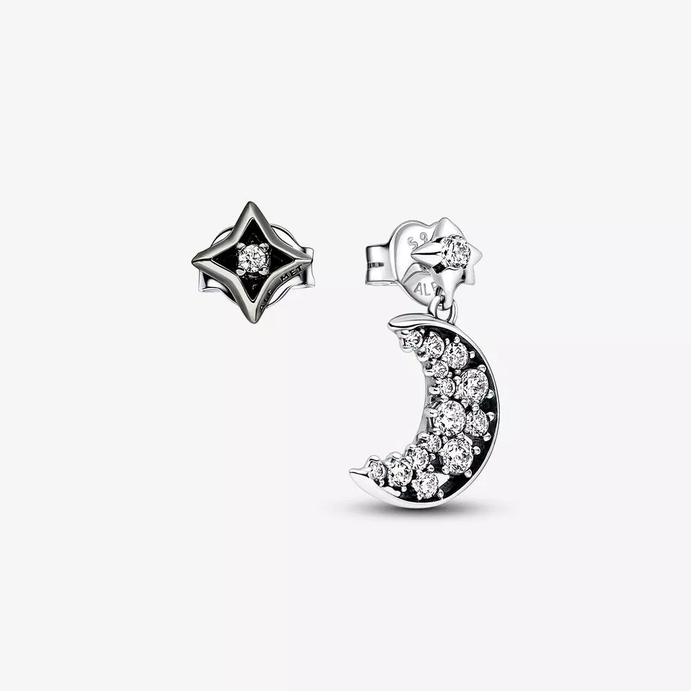 pendientes de botón pandora luna y estrella de plata de ley y chapados en rutenio 292782c01