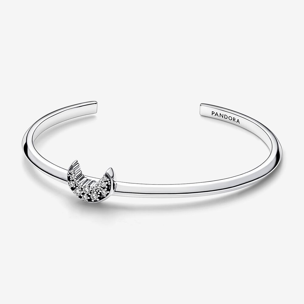 pulsera abierta pandora moon de plata esterlina con circonia cúbica transparente 592789c01