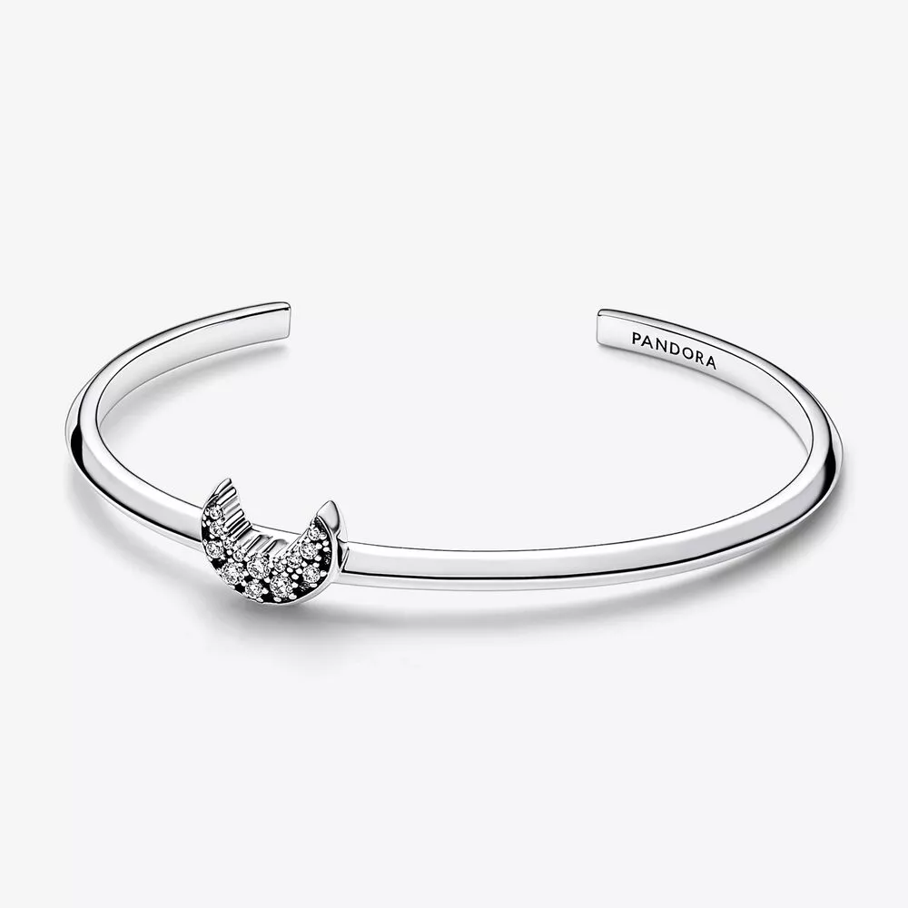 pulsera abierta pandora moon de plata esterlina con circonia cúbica transparente 592789c01