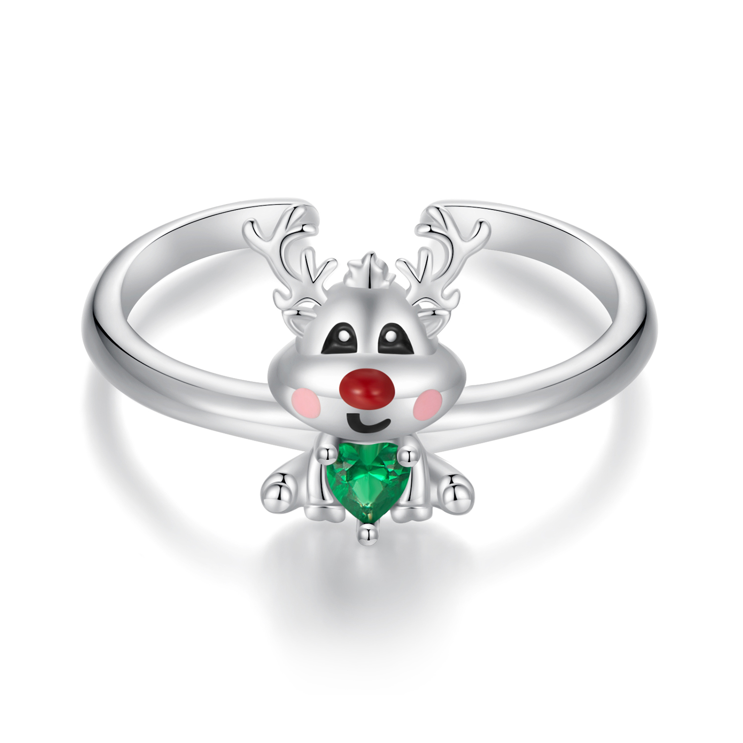 anillo abierto con diseño de reno navideño al estilo pandora bsr493 e