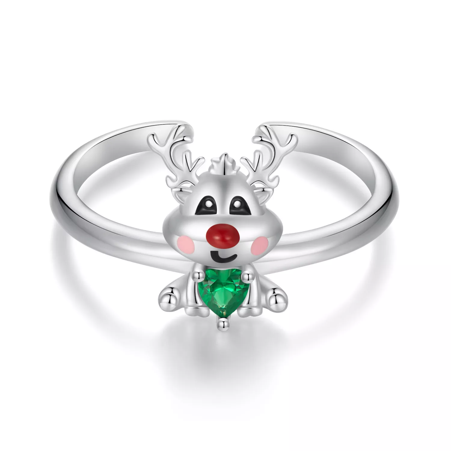 anillo abierto con diseño de reno navideño al estilo pandora bsr493 e