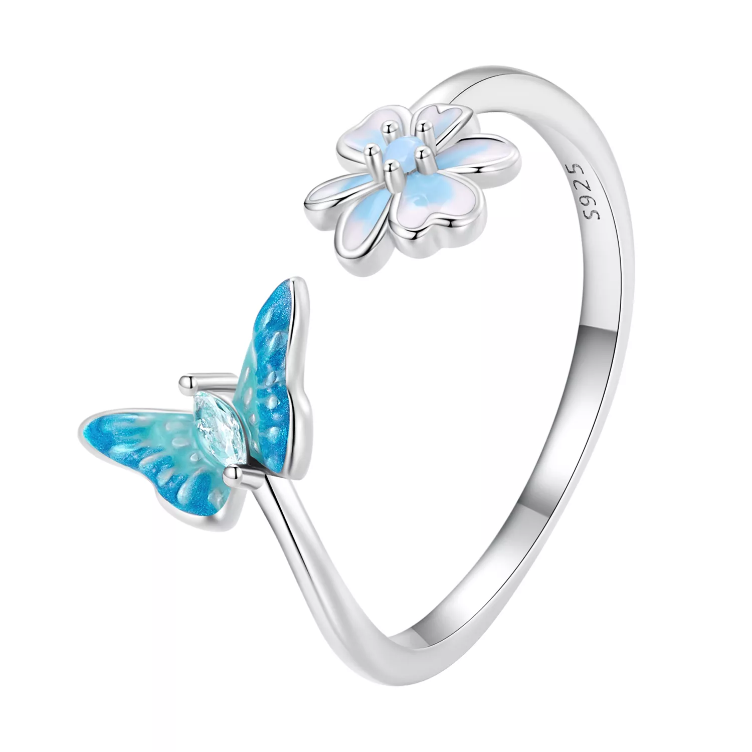 anillo abierto con estilo de mariposa al estilo pandora scr911
