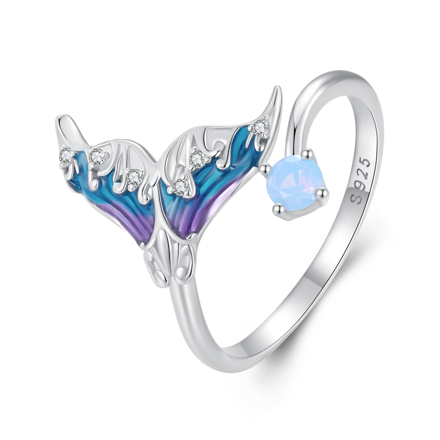 anillo abierto de estilo pandora con diseño de sirena de ensueño bsr494 e