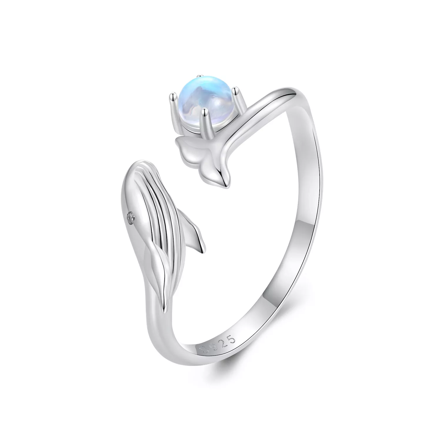 anillo abierto de estilo pandora con forma de ballena bsr473 e