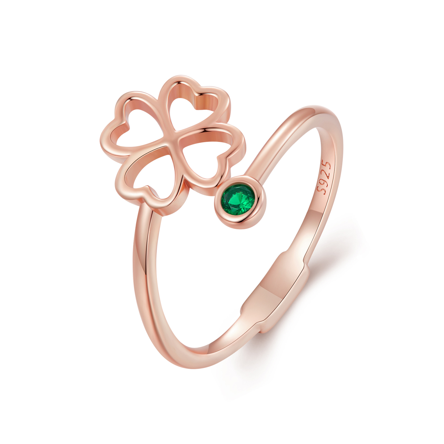 anillo abierto de trébol de cuatro hojas en estilo pandora en color oro rosa scr843 c