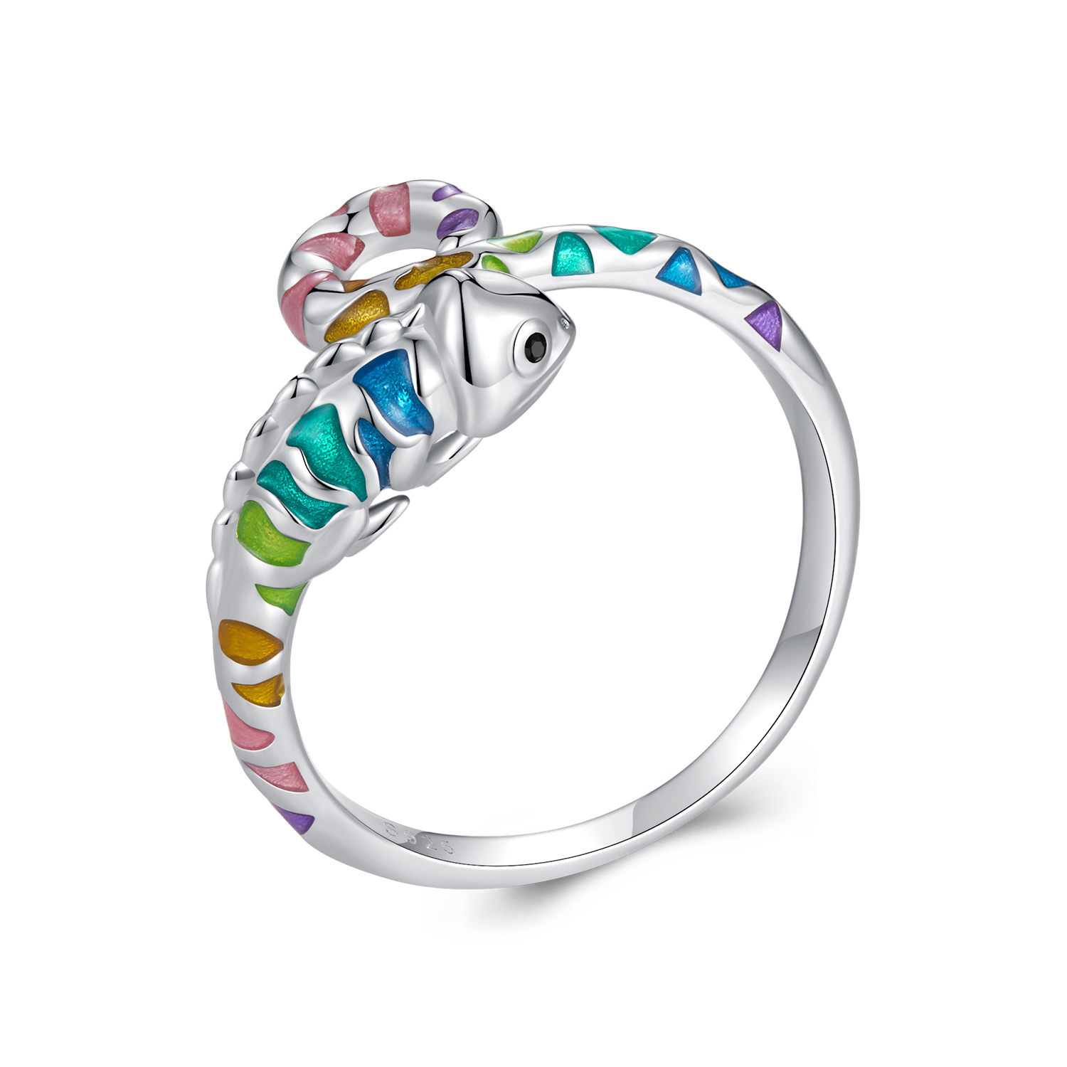anillo abierto estilo pandora con camaleón bsr475 e