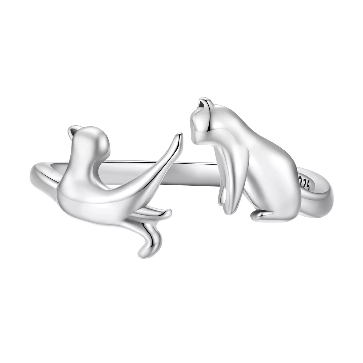 anillo abierto estilo pandora con diseño de gato scr917