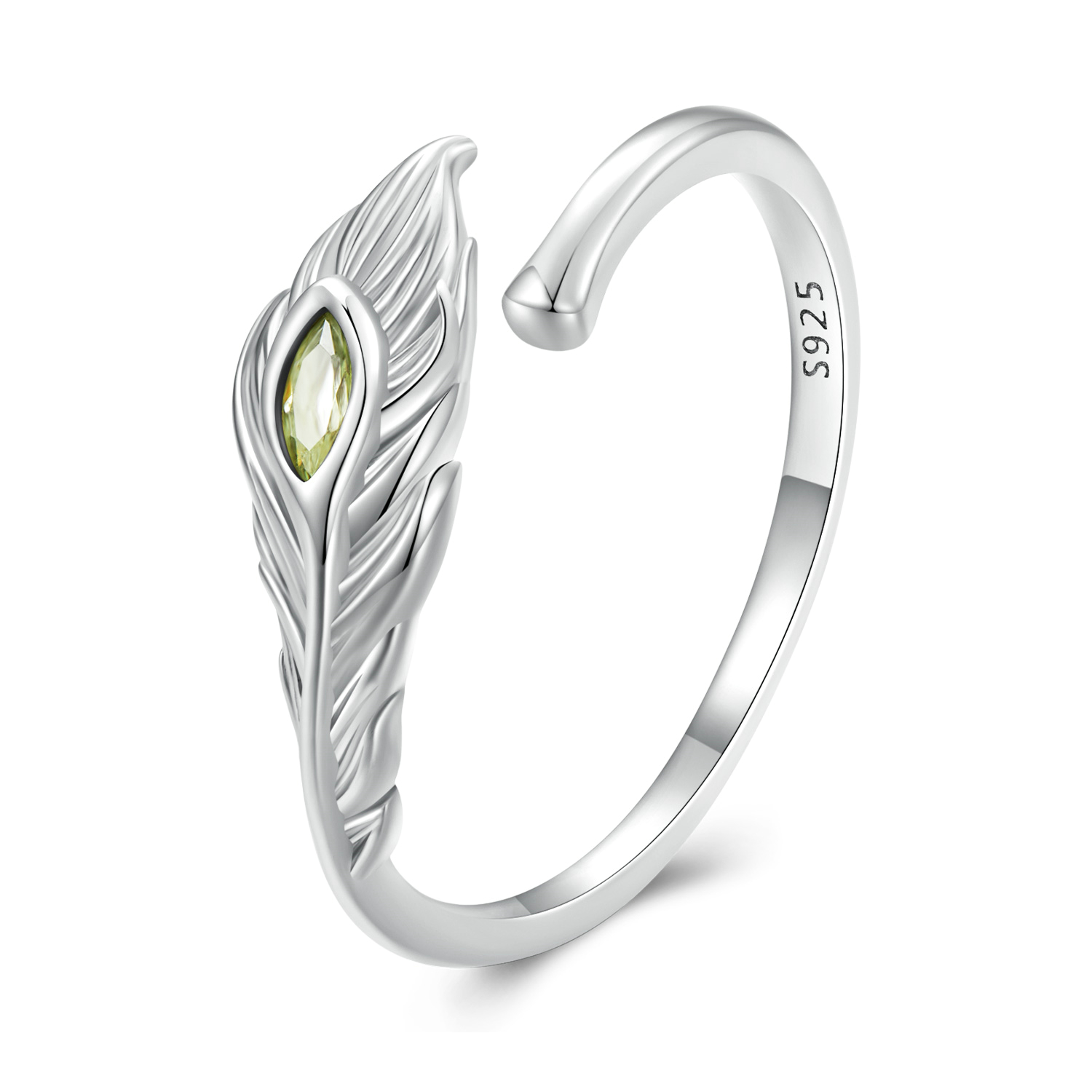 anillo abierto estilo pandora con plumas de pavo real bsr424