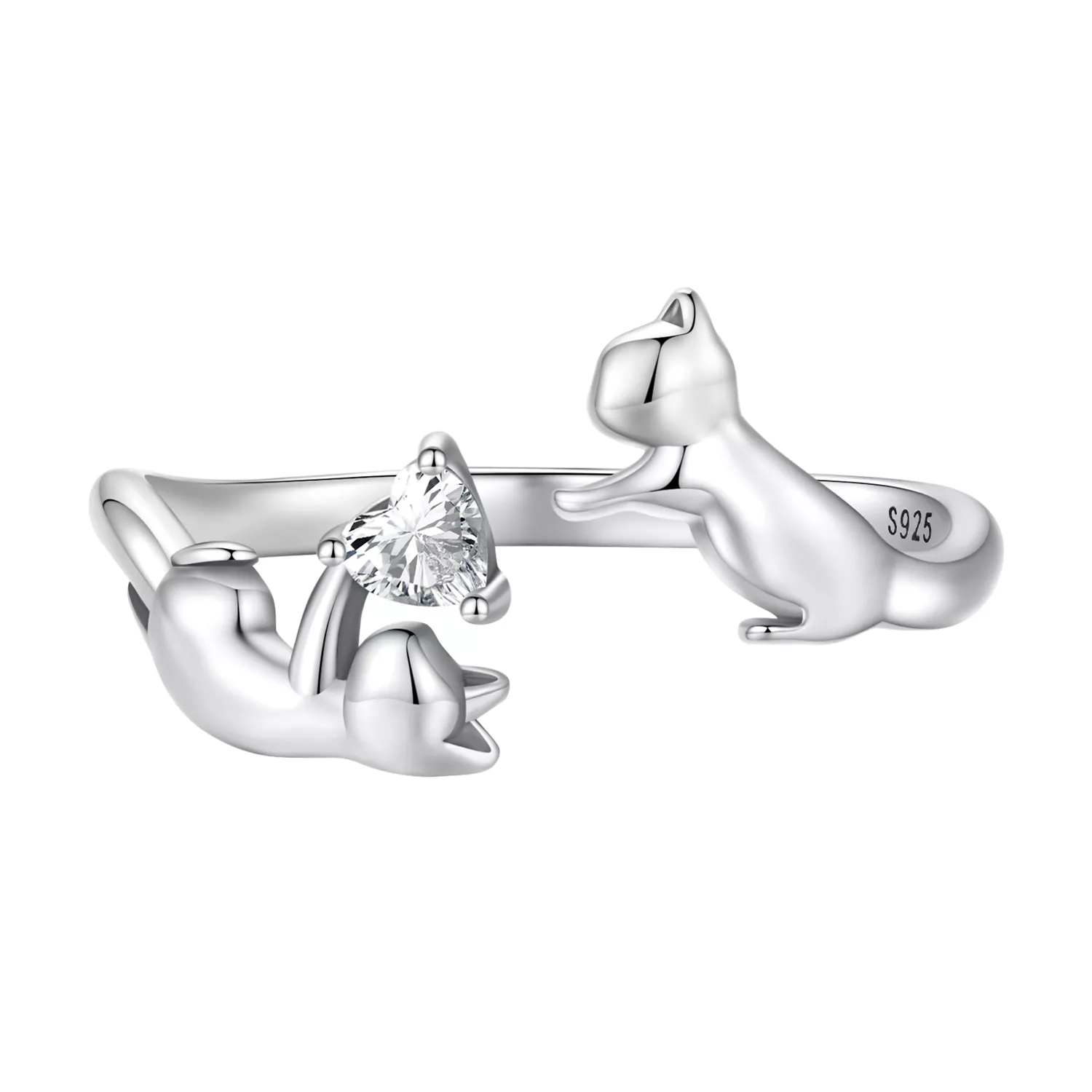 anillo abierto estilo pandora jugando con gatos scr916