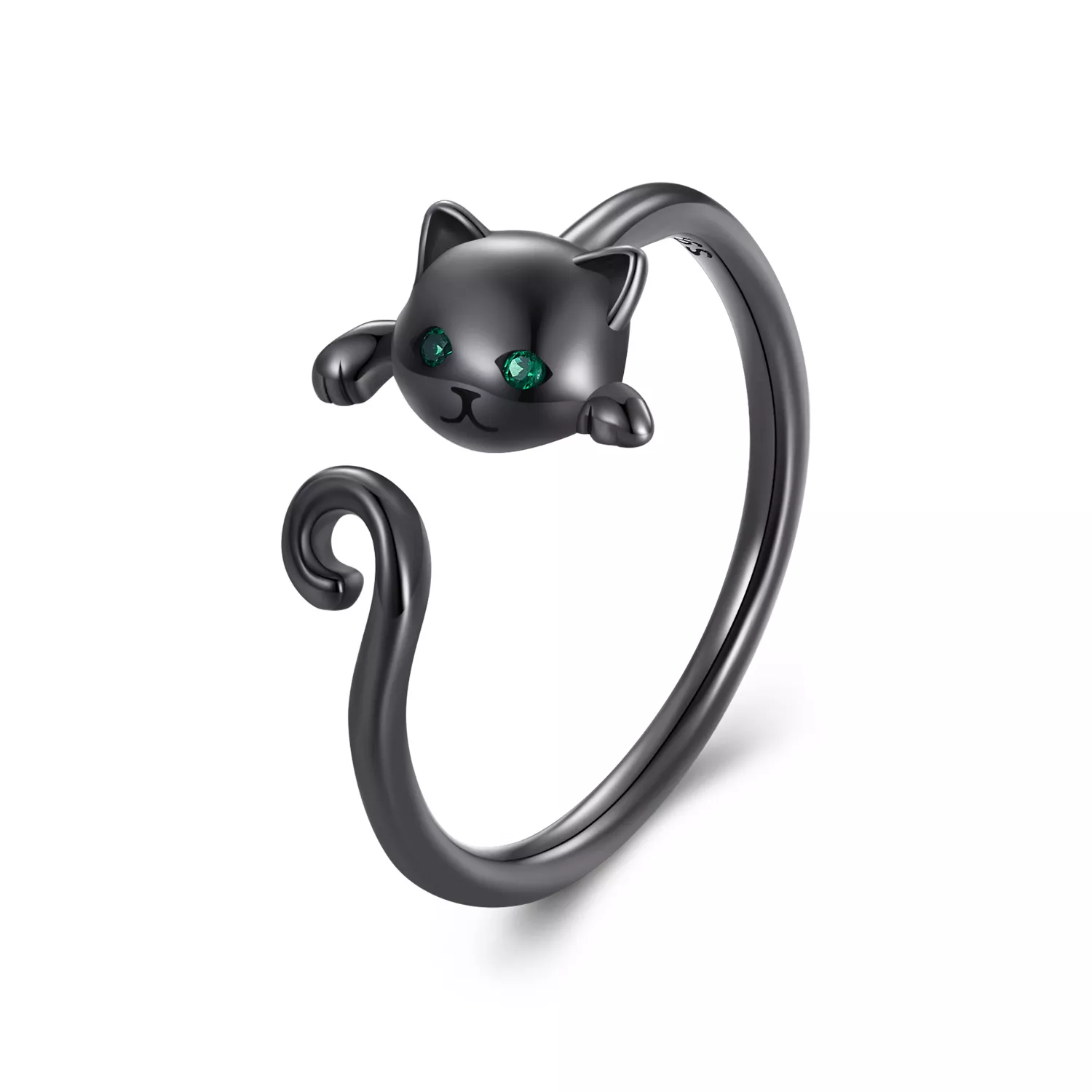 anillo abierto negro de gato lindo estilo pandora scr707 d