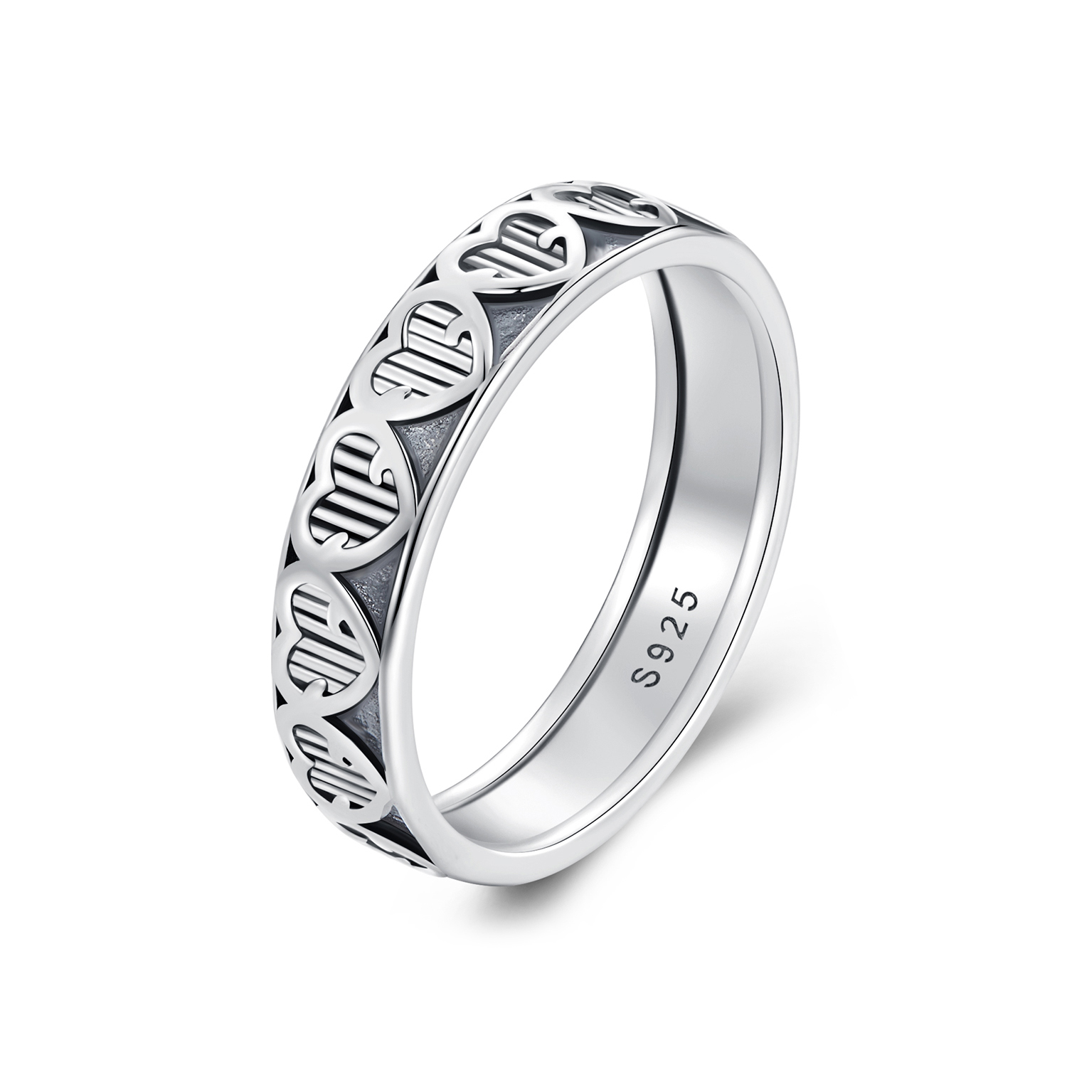 anillo con diseño de corazón en relieve estilo pandora scr964