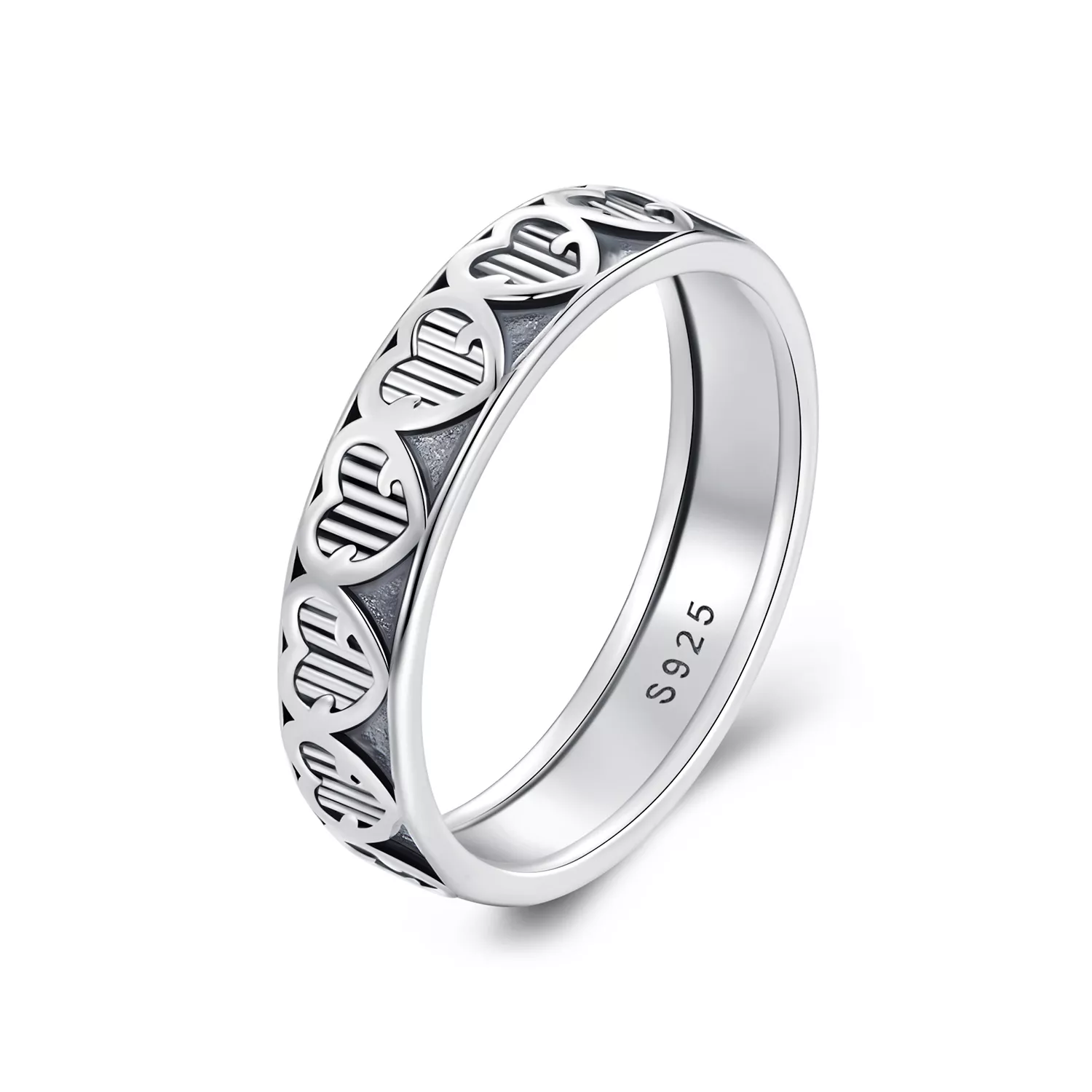 anillo con diseño de corazón en relieve estilo pandora scr964