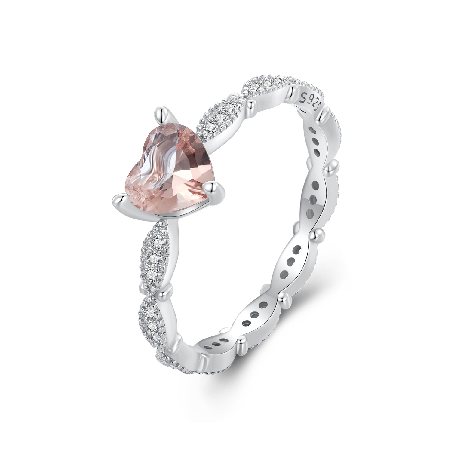 anillo con forma de corazón estilo pandora con camaleón bsr479
