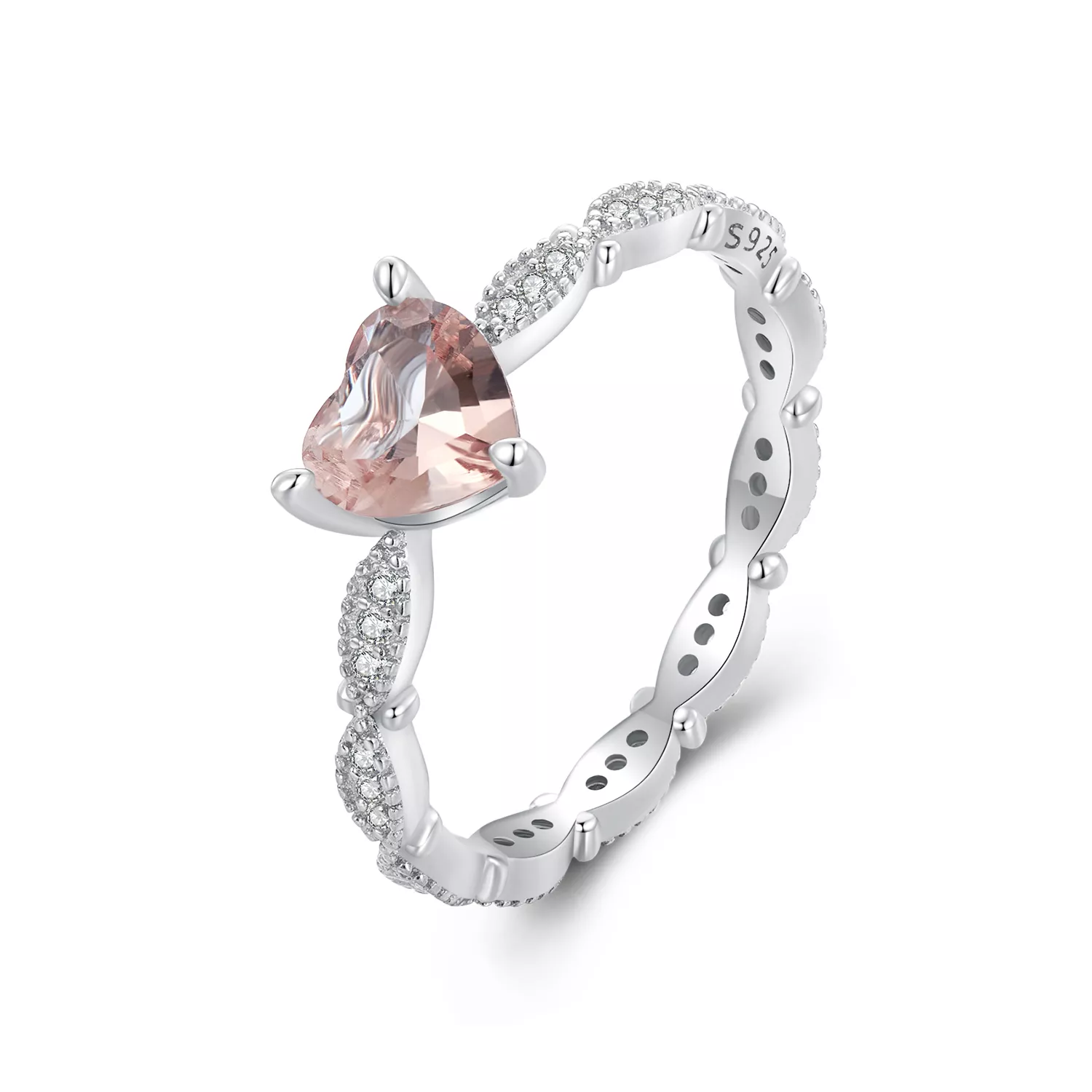 anillo con forma de corazón estilo pandora con camaleón bsr479