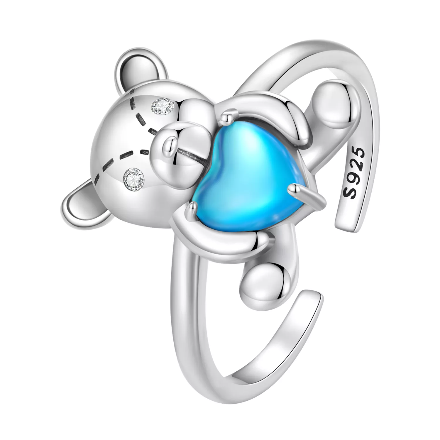 anillo de apertura estilo pandora con oso abrazo scr921