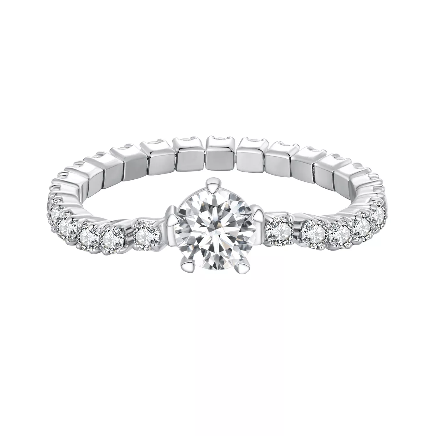 anillo de circonia de cinco garras estilo pandora con cadena bsr411