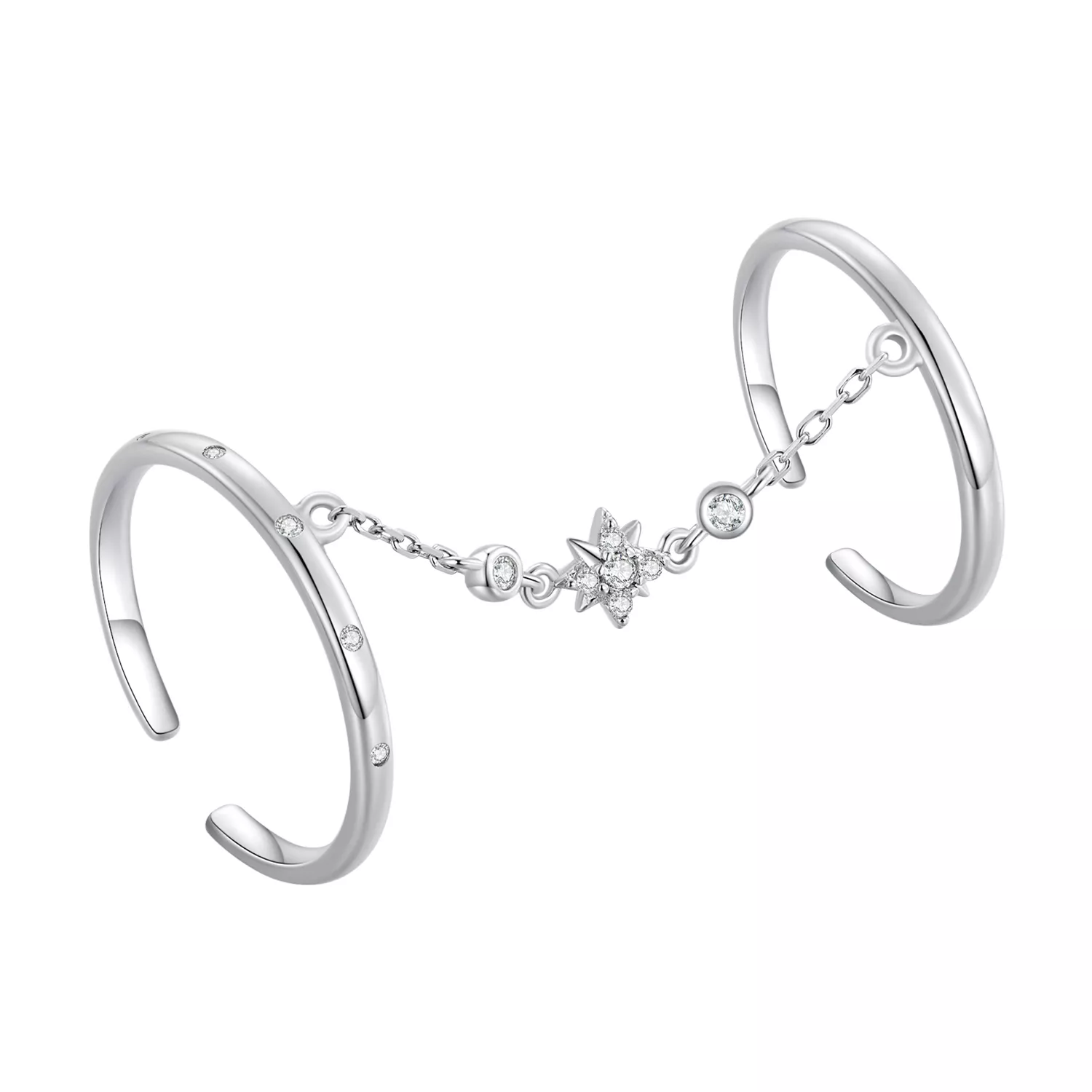 anillo de doble cadena estilo pandora anillo abierto bsr405