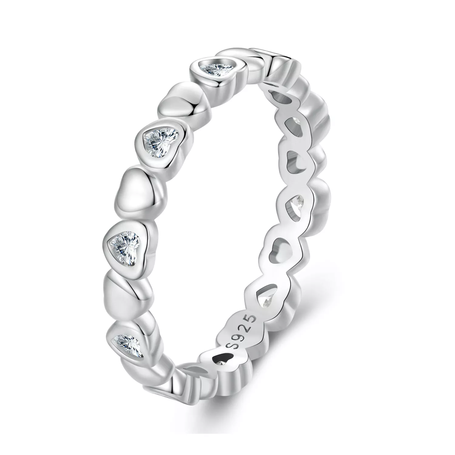 anillo de estilo pandora con corazones bsr421