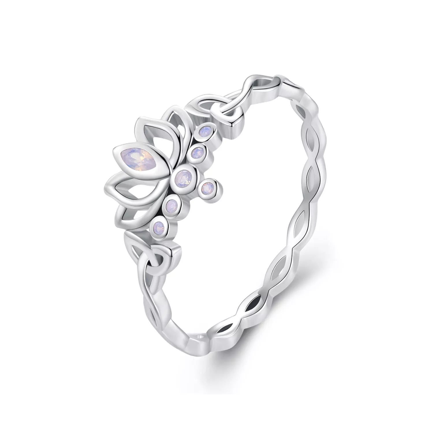 anillo de estilo pandora con diseño de loto bsr487