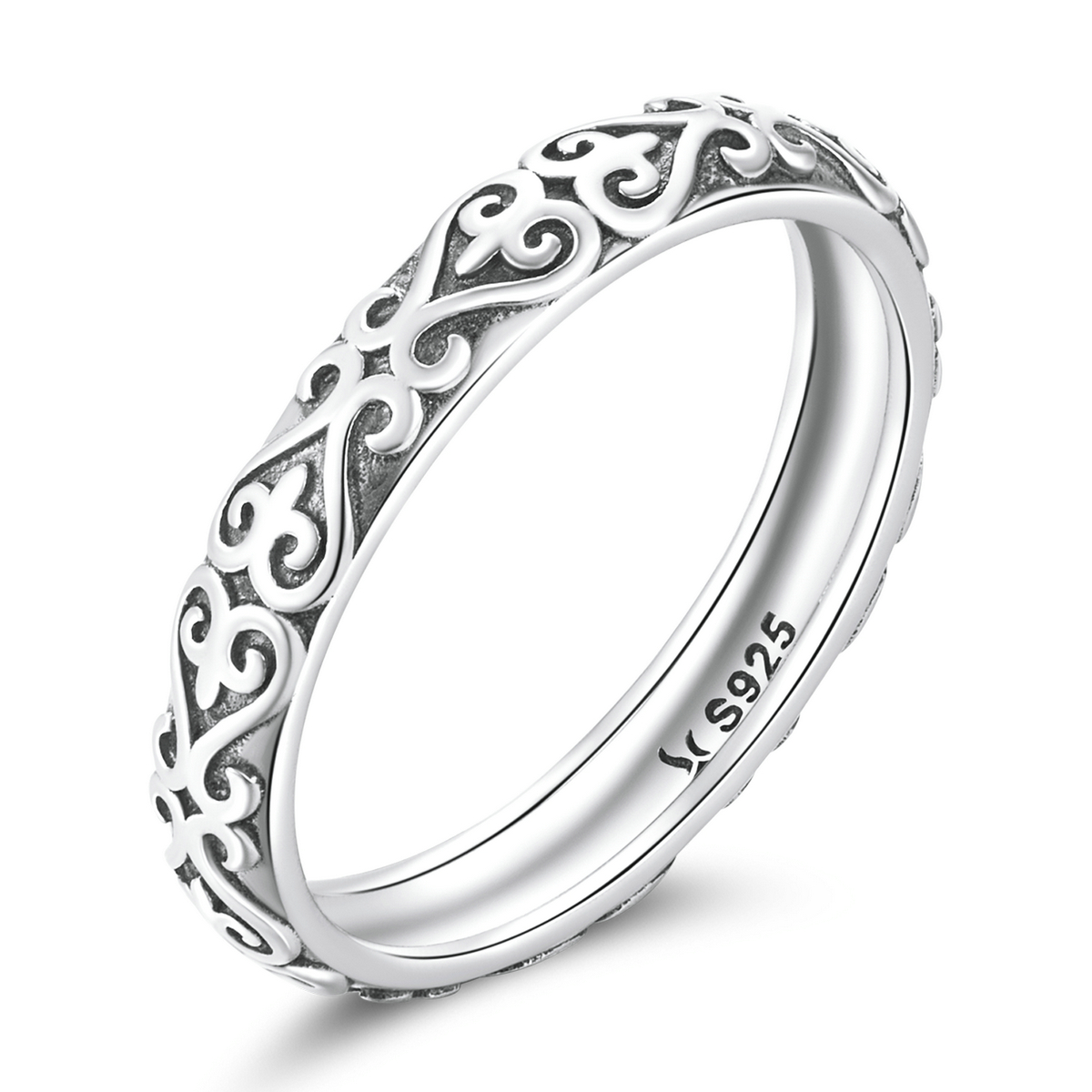 anillo de estilo pandora con patrón retro en relieve scr776