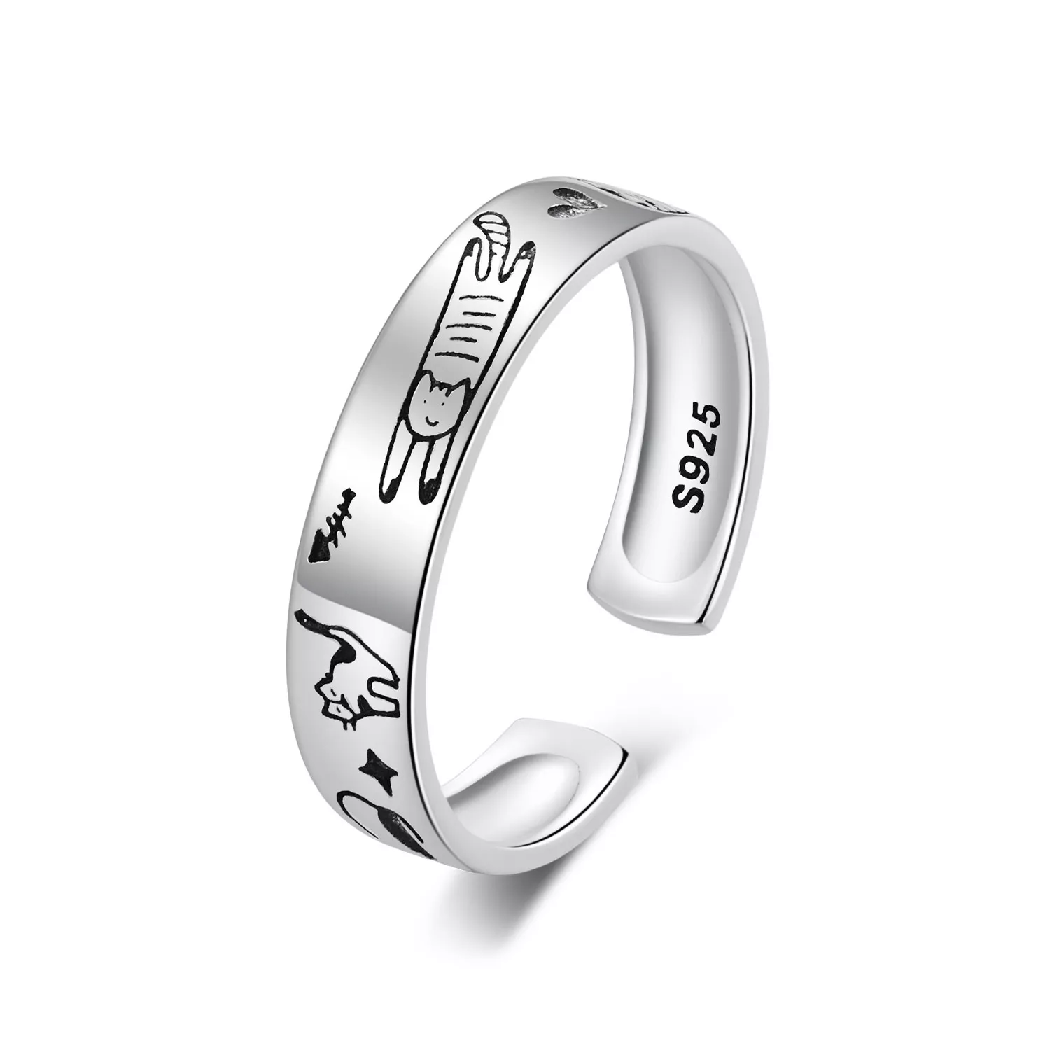 anillo estilo pandora con diseño de gato doodle scr951 e