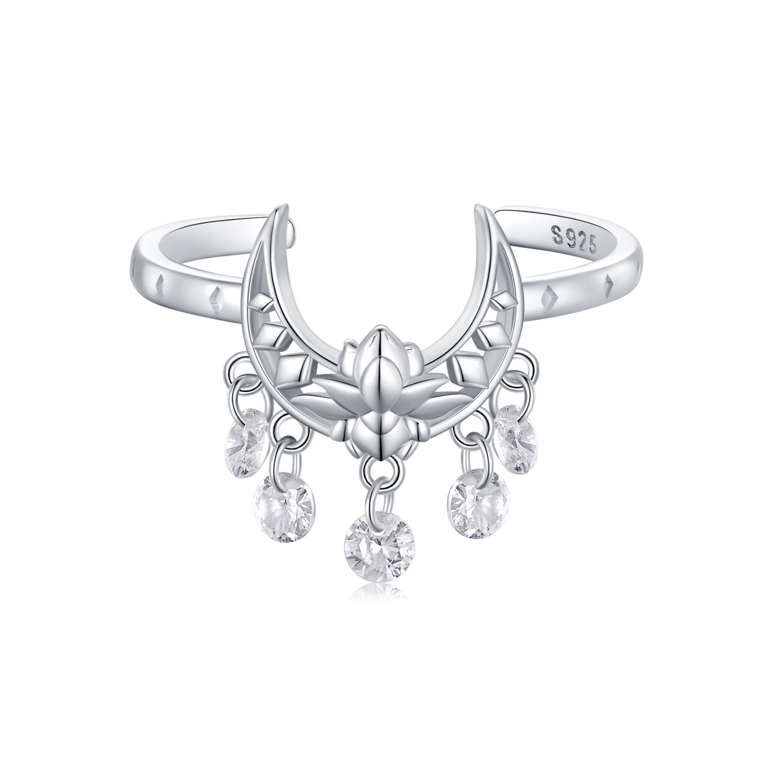 anillo estilo pandora con diseño de luna y loto scr955