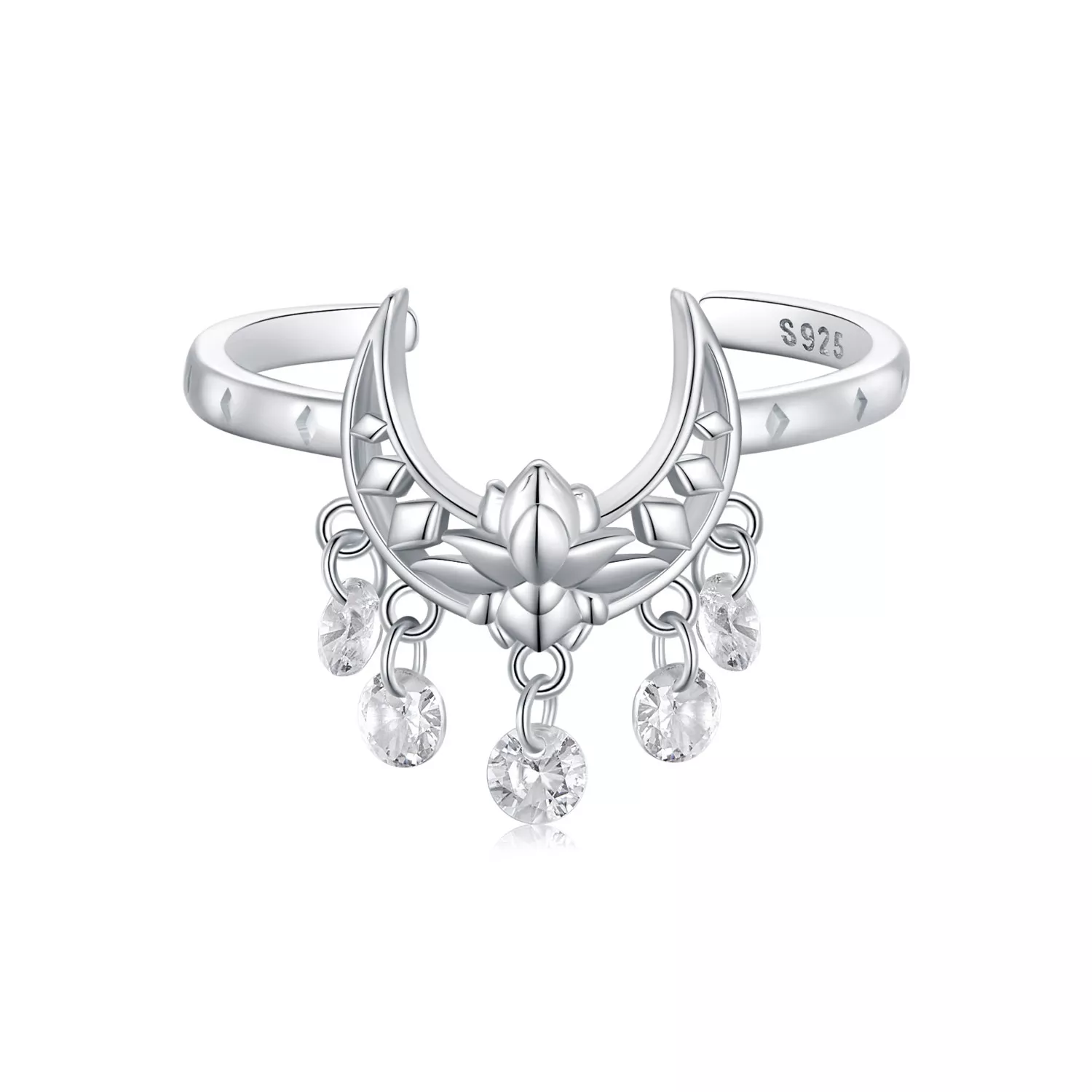 anillo estilo pandora con diseño de luna y loto scr955