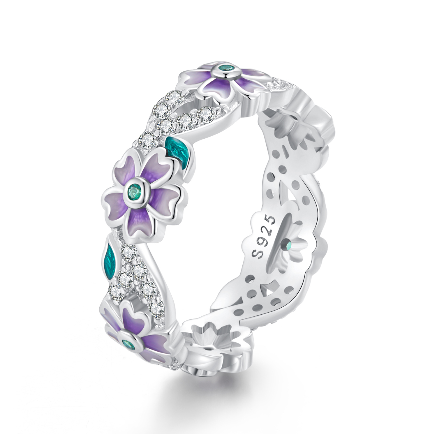 anillo estilo pandora con guirnalda morada bsr492