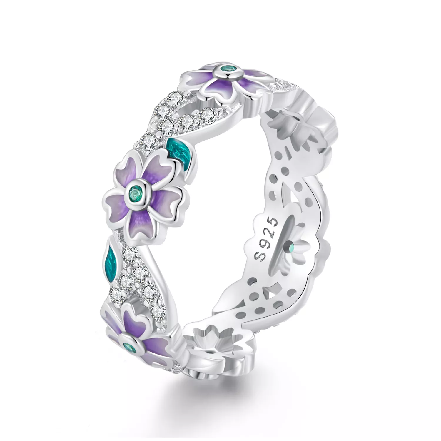 anillo estilo pandora con guirnalda morada bsr492