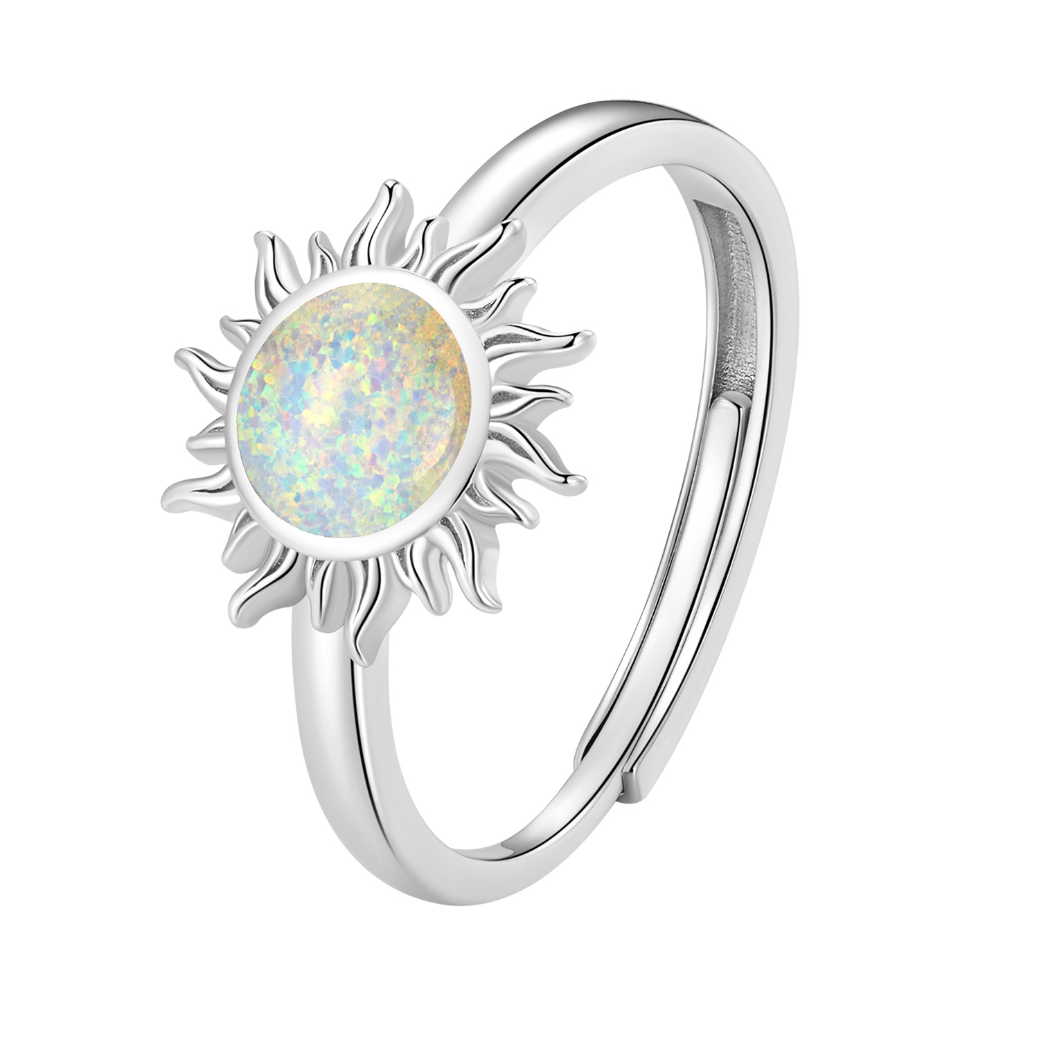 anillo estilo pandora con opalos en forma de sol bsr398