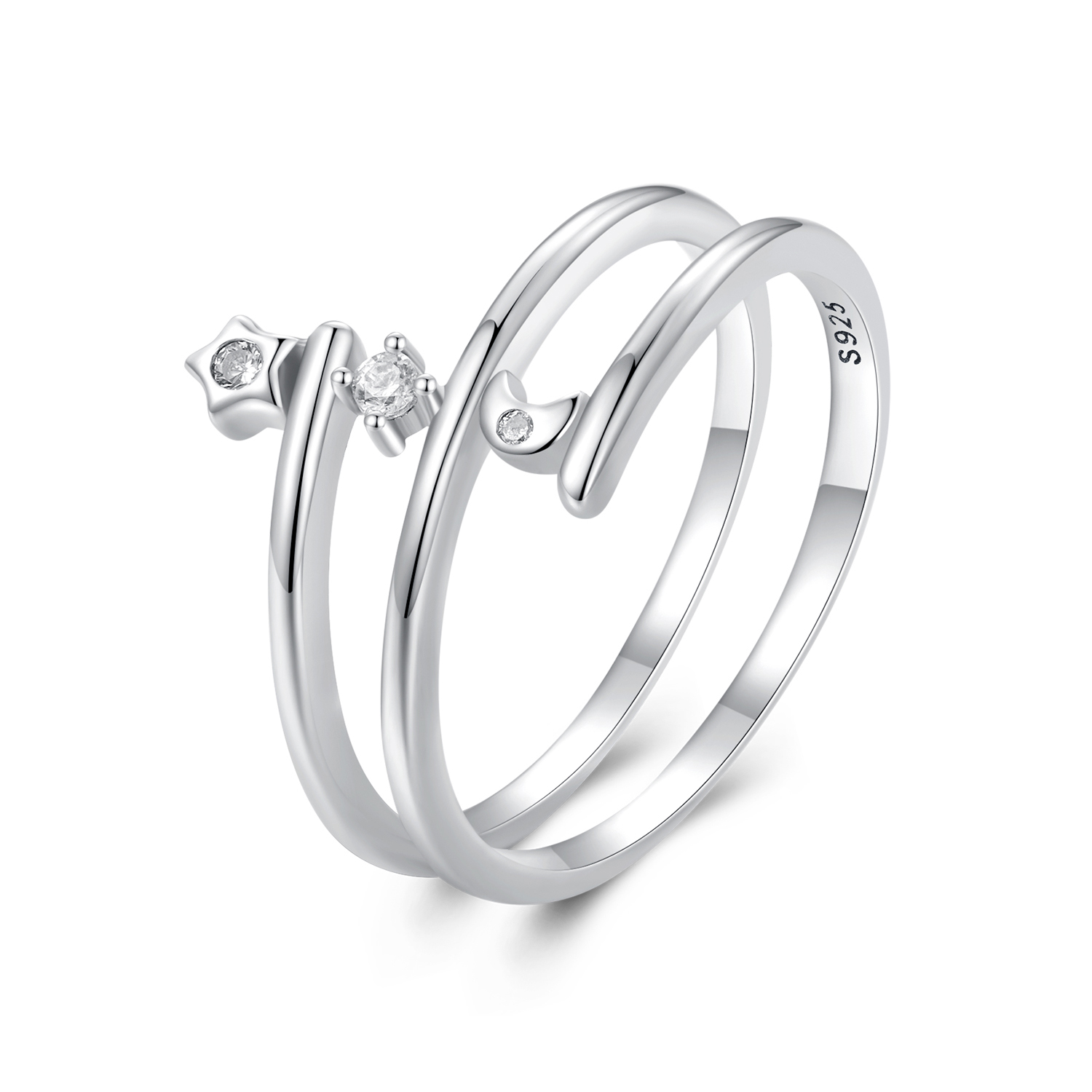 anillo estilo pandora de varias capas con estrella y luna scr970