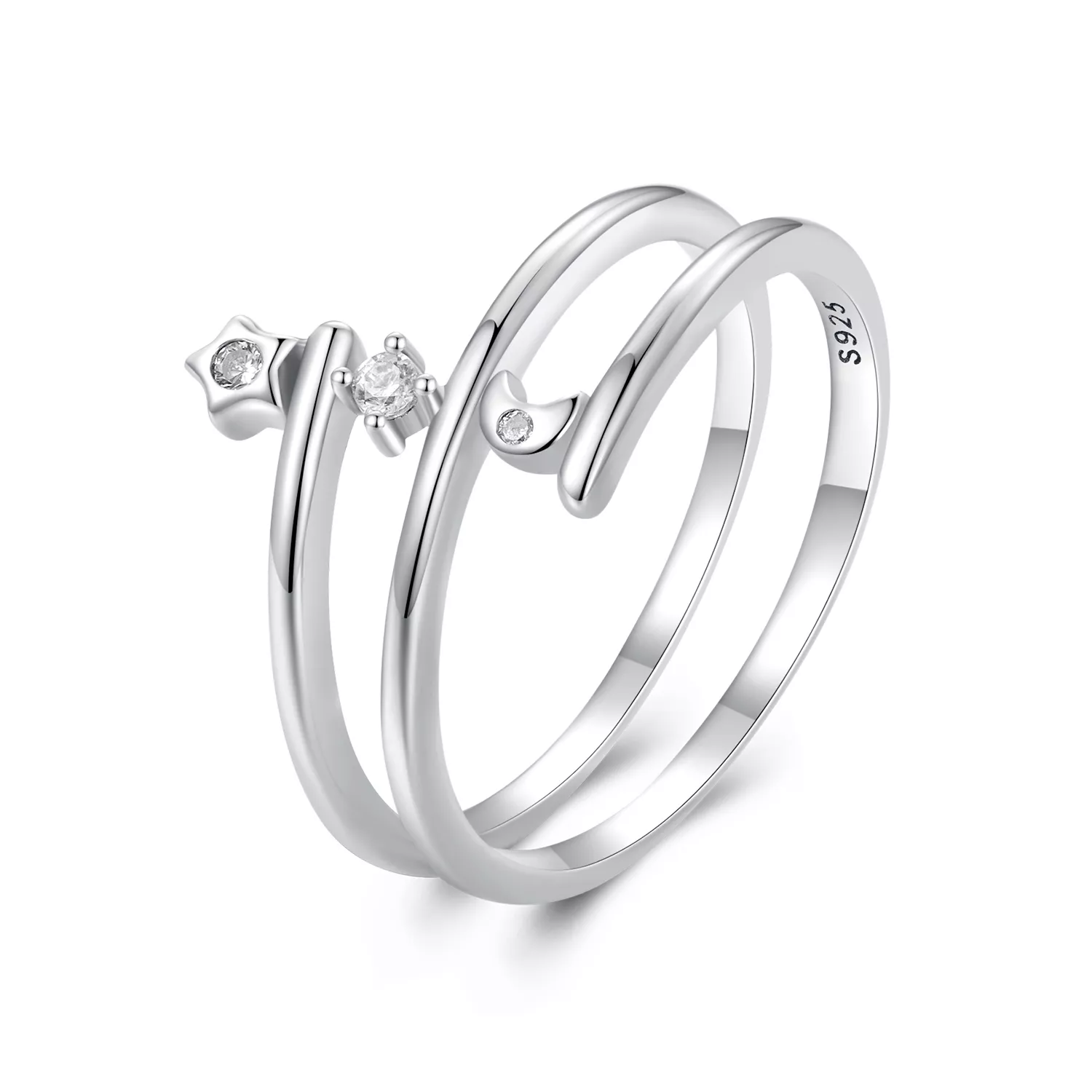 anillo estilo pandora de varias capas con estrella y luna scr970